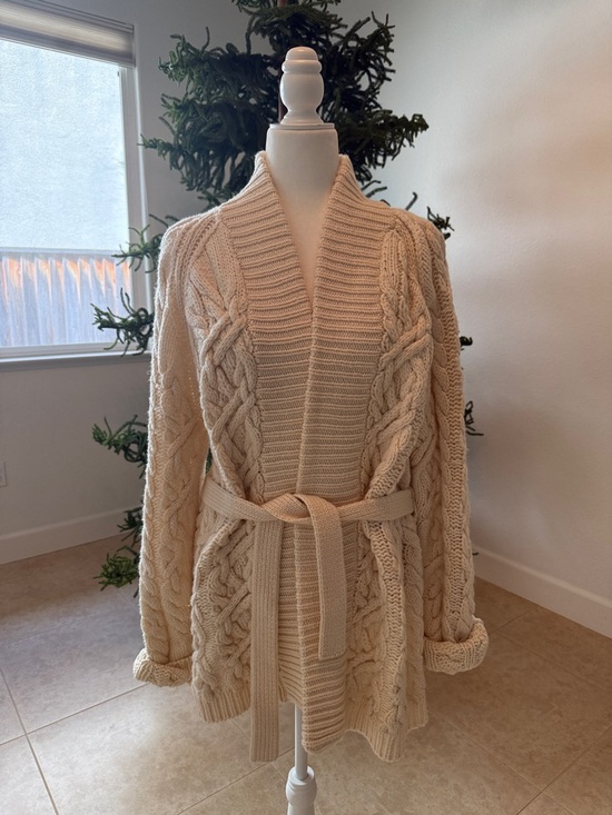 H&M Sweaters - H&M Cream Cable Knit Belted Cardigan